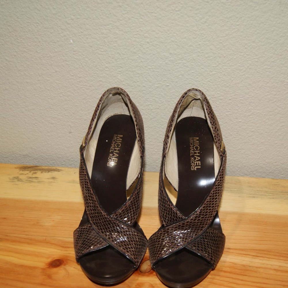 Michael Kors Women’s Snakeskin Open Toe Pumps